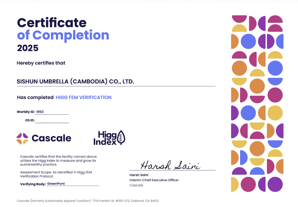 Higg FEM Certificate 2025 - Sishun Umbrella Cambodia Cascale