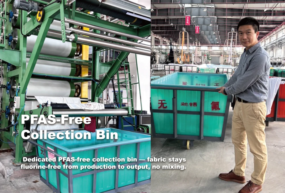 PFAS-free collection bin fabric handling fluorine-free production umbrella