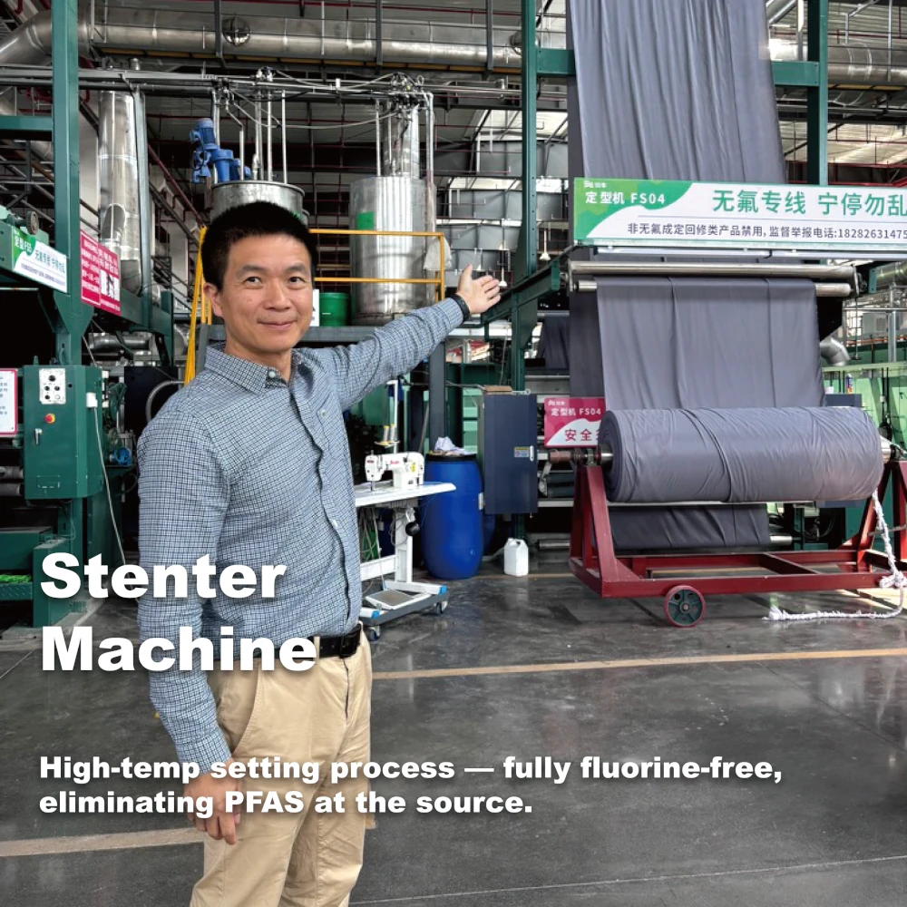 PFAS-free stenter machine umbrella fabric production fluorine-free