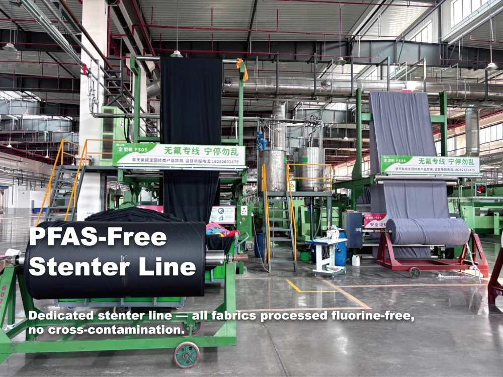 PFAS-free stenter line full production view umbrella canopy fabric