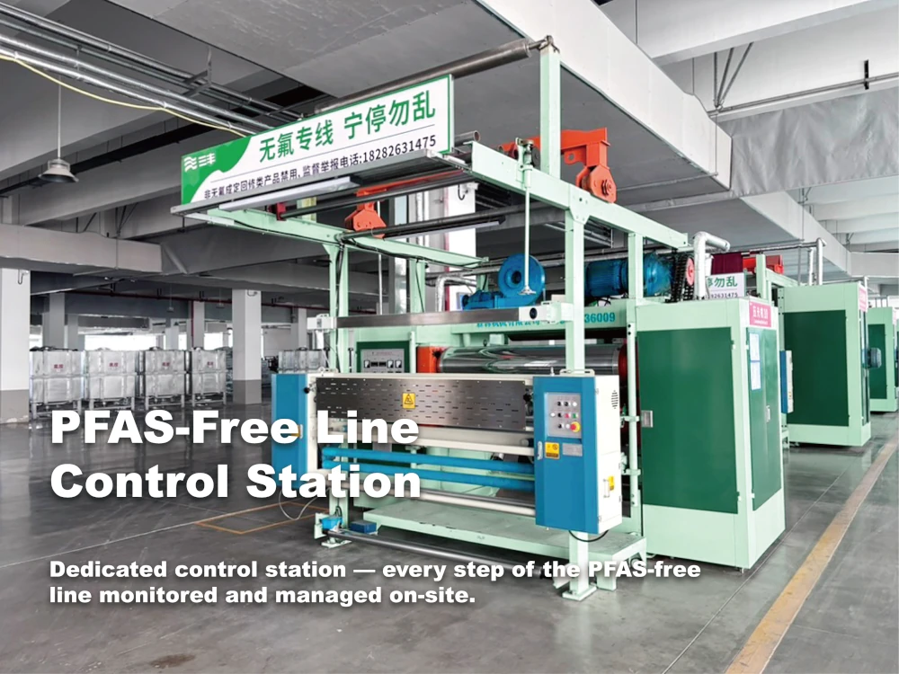 PFAS-free production line control station process monitoring umbrella fabric
