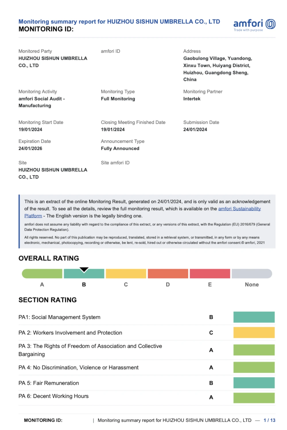 umbrella manufacturer BSCI certification